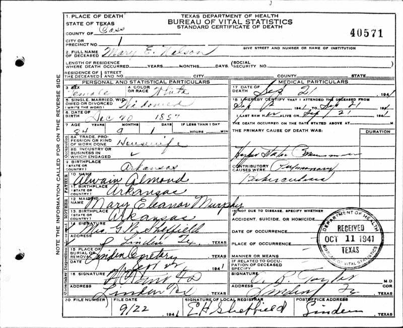 Texas, Death Certificates, 19031982